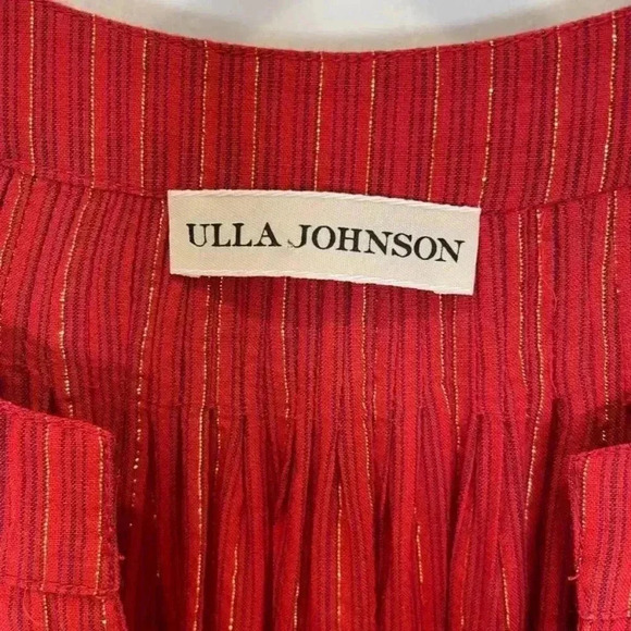 NWOT ULLA JOHNSON Metallic Cotton Long Sleeve Red Ruby Rory Dress Pockets Size 6 - Picture 12 of 14